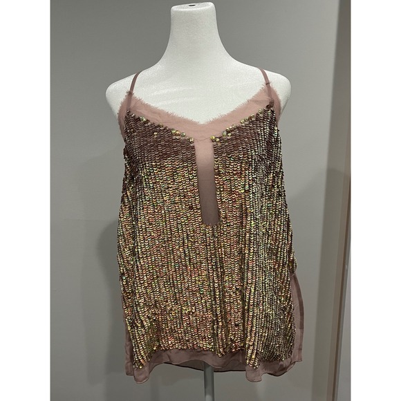 ASOS Tops - Sparkling ASOS Sequin Cami Top Pink Mauve V Neck Spaghetti Strap Women size 8